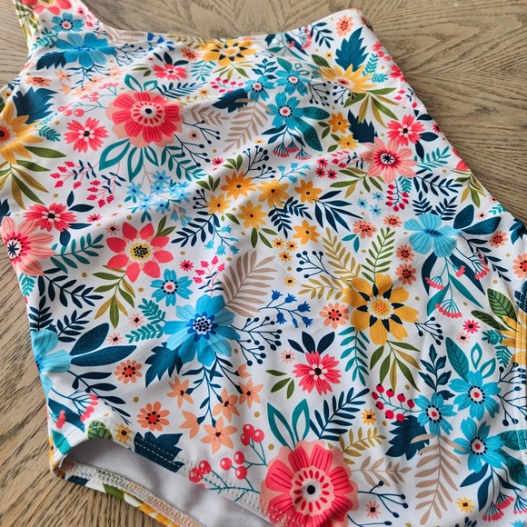 Cottagecore Floral One Shoulder Swimsuit Womens M Multicolor High Cut One Piece - Picture 2 of 10